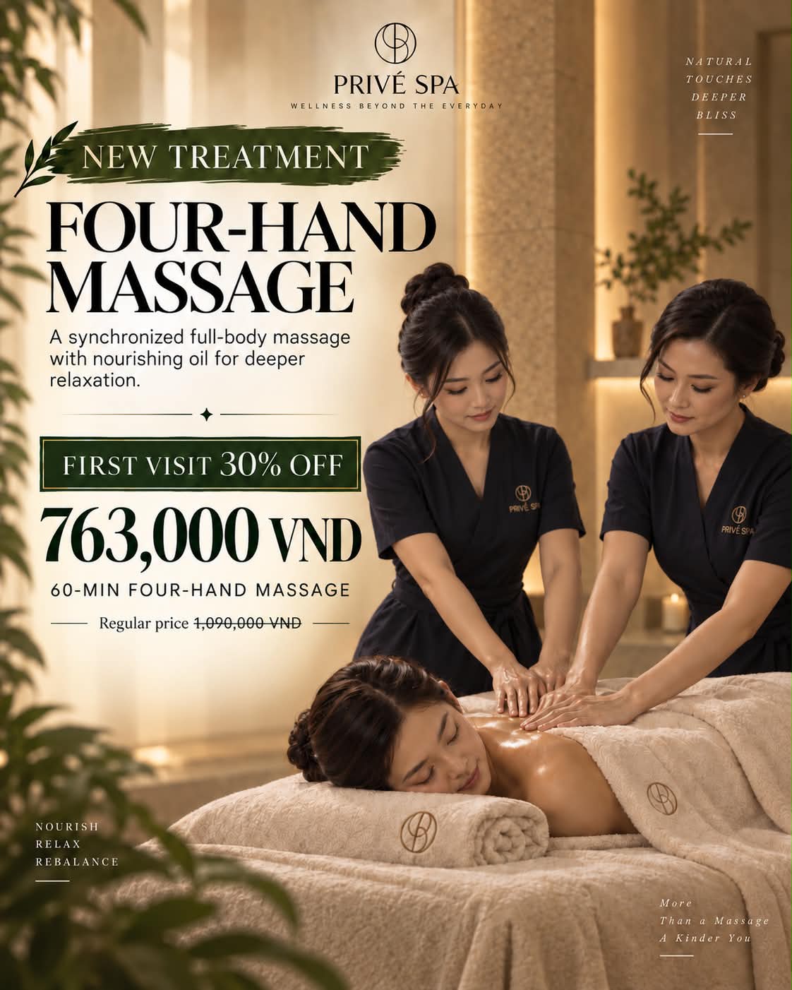 Four-Hand Massage: first visit 30 percent off, 60 minutes for 763,000 VND.