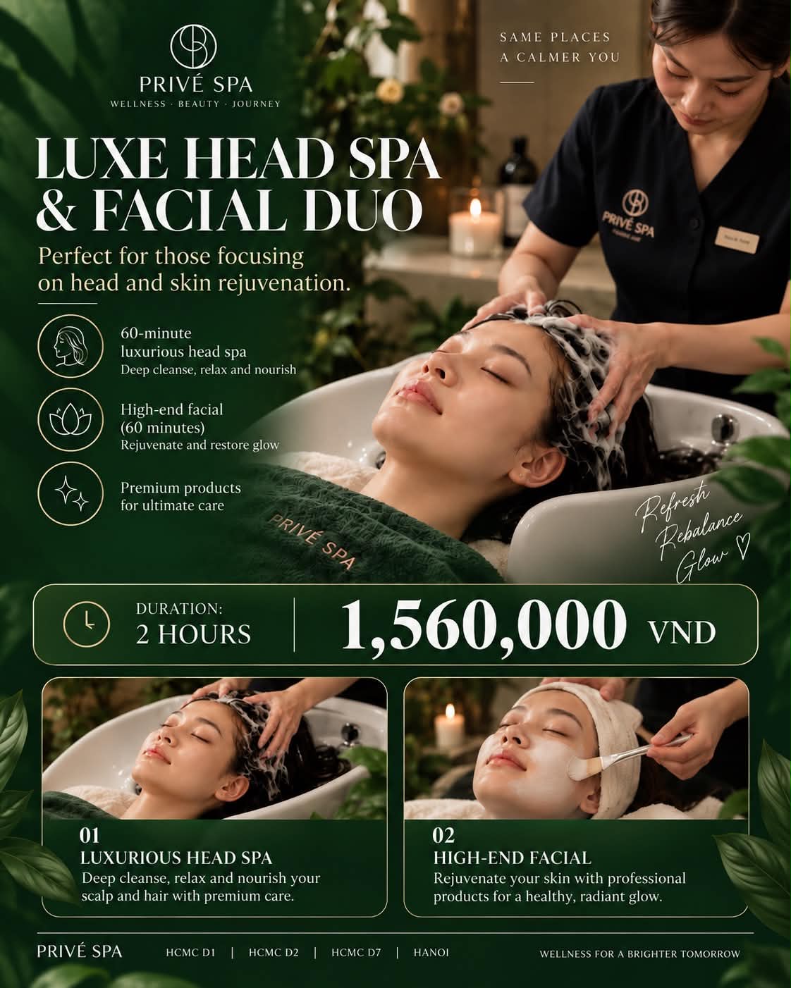 Luxe Head Spa and Facial Duo: two hours of head spa and facial for 1,560,000 VND.